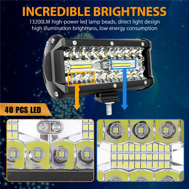 2/1Pcs 7'' LED Work Light Bar 400W/120W Spot Flood Beams Combo for Car Tractor Boat OffRoad Truck SUV ATV Car Repairing Lights