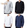 Men Fall Spring Top Buttoned V Neck Long Sleeves Pure Color Loose Pullover T-shirt Daily Wear Sport Homewear Clothes