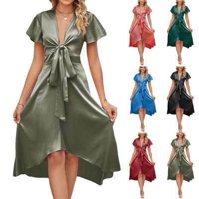 Womens Summer Dresses Sleeveless Casual V-neck Irregular Dresses