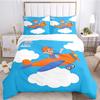 Blue & Orange Kids Character Elements Print Bedding Set, Cute Bow Tie Glasses Pattern Duvet Cover Set(1 * Duvet Cover + 2 * Pillowcase, Without Core)