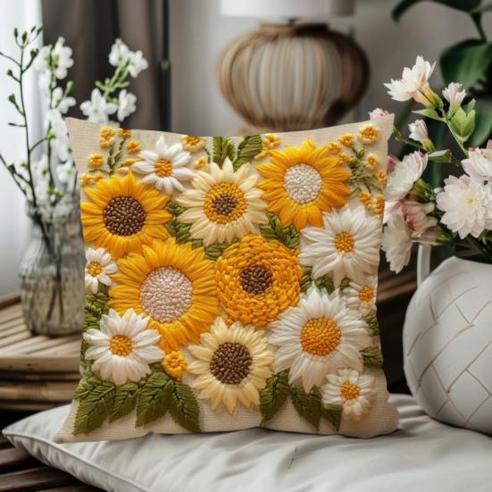 Sunflower Throw Pillow Cover Summer Flowers Cushion Cover Decorative Farmhouse Cushion Case for Home Living Room Couch Bedroom Decor