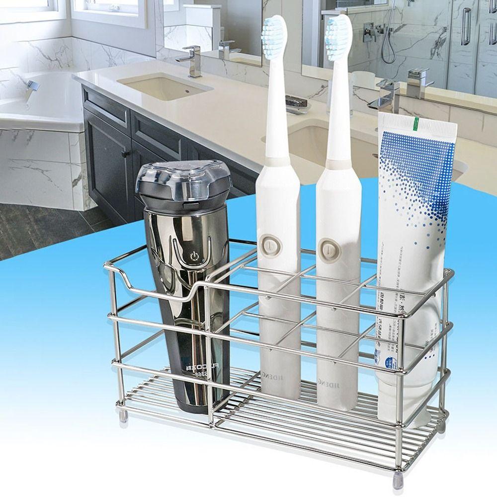 Stainless Steel Toothpaste Holder Stand Black/Silver Toothbrush Toothpaste Shelf Desktop