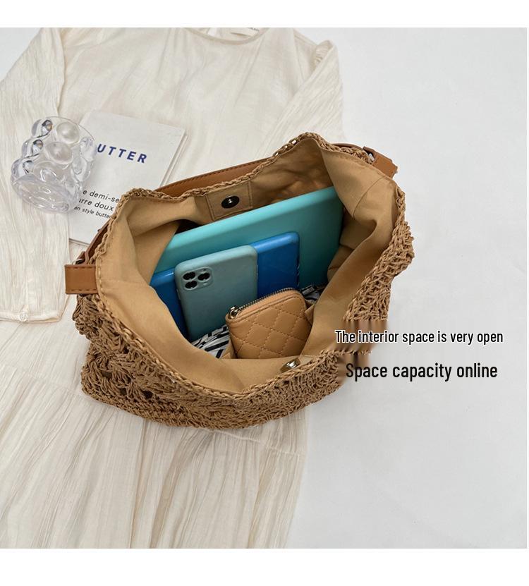 Summer Straw Woven Beach Bag - Large Capacity Shoulder Bag for Travel & Commuting