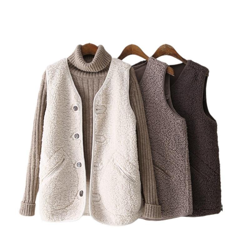 Lamb Wool Vest Jacket Women's Autumn and Winter Fur Integrated Loose and Thin Plush Wear Suede Sleeveless Vest On Both Sides