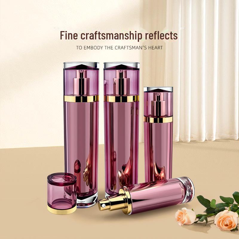 Purple Diamond Rose Kollektion: Hochwertiges, halbtransparentes Hautpflegeset aus violettem Acryl mit Creme-, Lotion- und Essenzflaschen