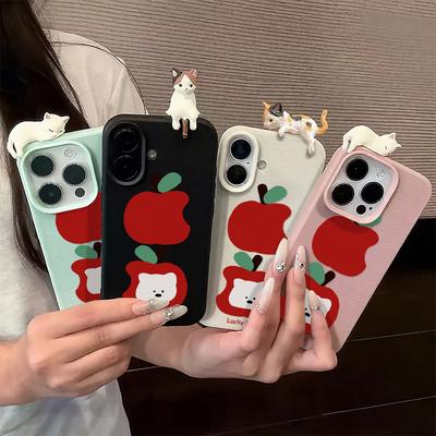 3D Telefoonhoesje voor iPhone 11 13 17 Pro Max 17 Air Case iPhone 13 15 16 Pro Max 12 14 Pro Max 14 15 Plus Schattige 3D Kitten Cartoon Leer