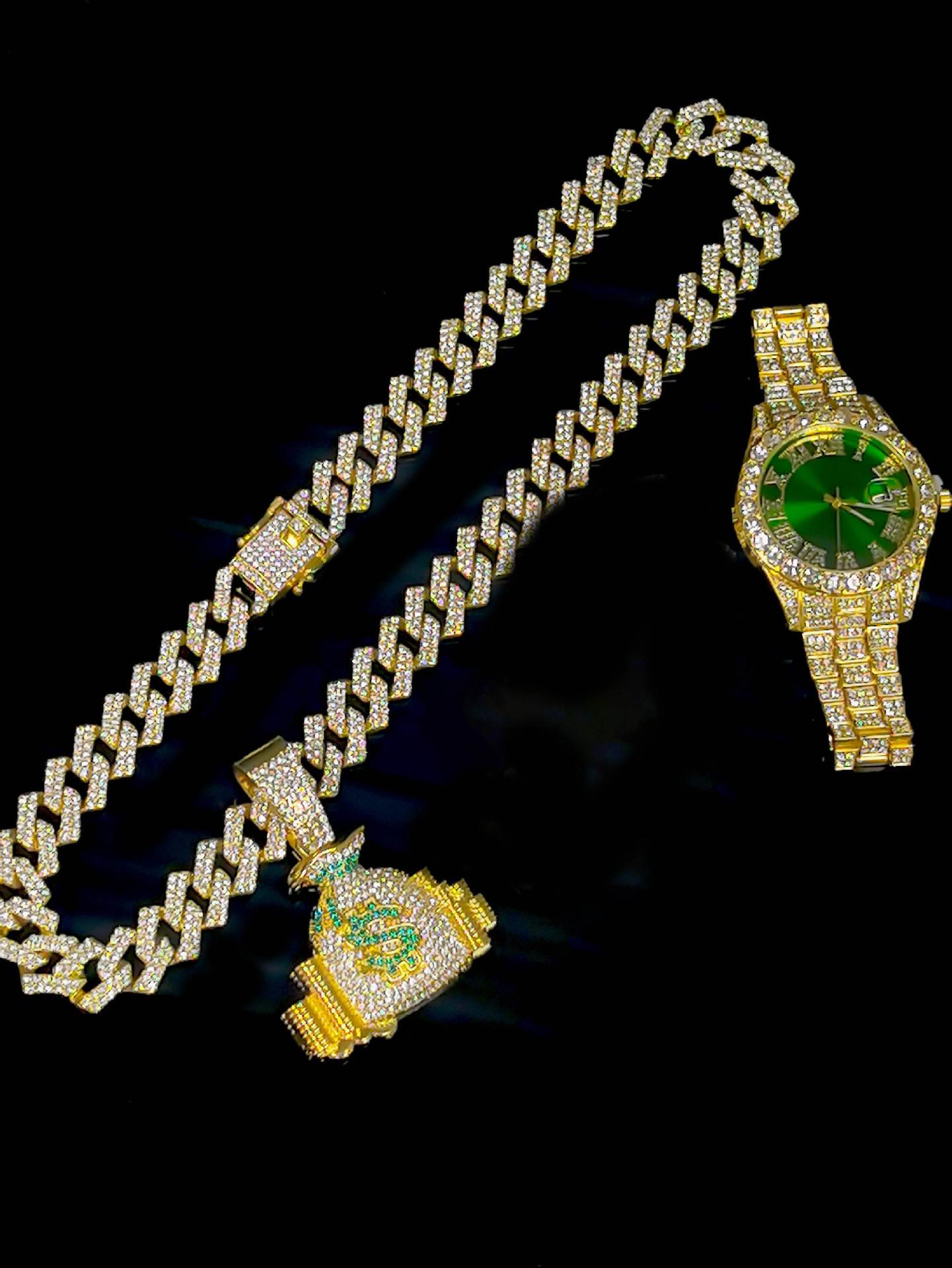 Premium Sense Money Bag Pendant Necklace Bracelet Green Water Ghost Watch Men S Watch Premium Sense Set
