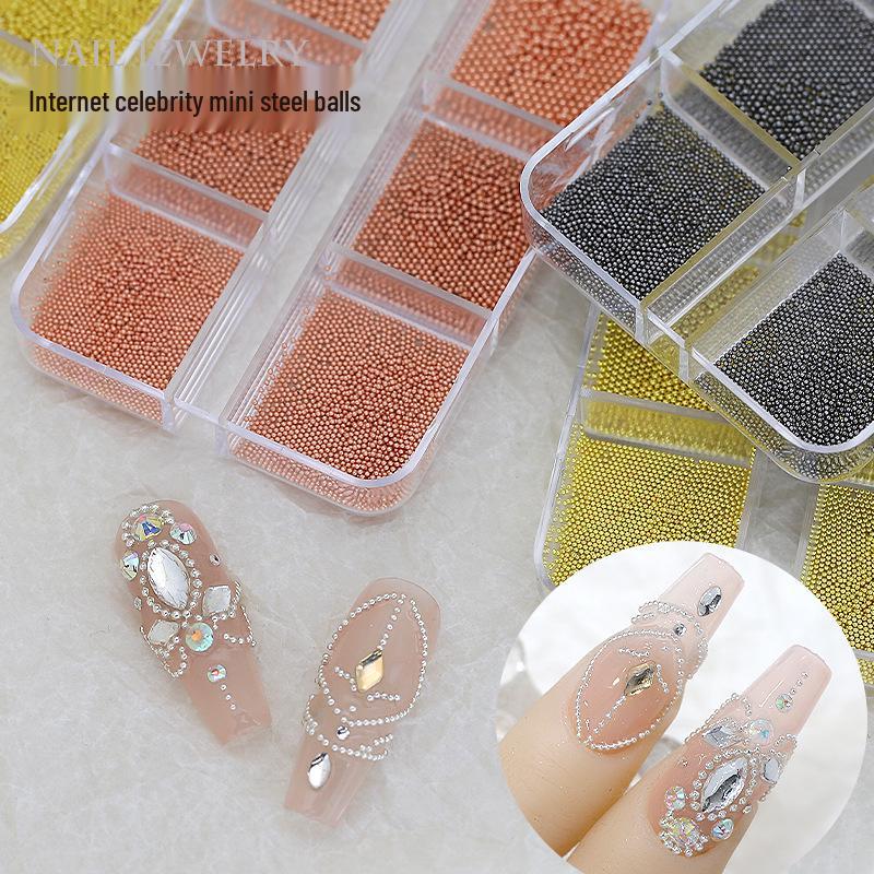 6-Grid Nail Art Set: Mini Steel Ball Decorations for DIY Nail Design