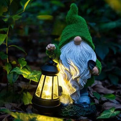 Garden Gnome with Solar Light Decorative Moss Gnome Figurine Waterproof Funny Garden Sculpture for Patio Lawn Yard Balcony