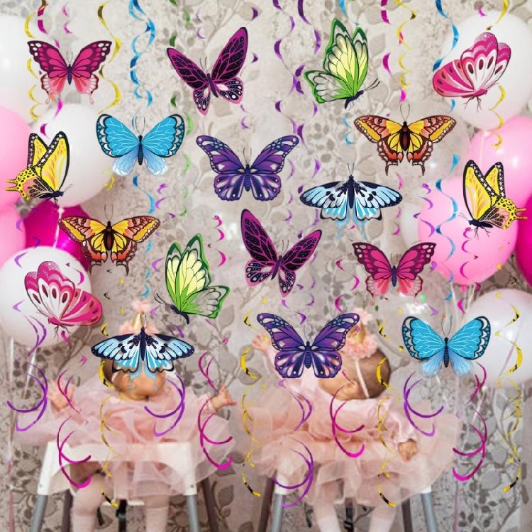 48 Stück Schmetterling Hängende Wirbel Dekorationen Helle Schmetterling Hängende Spiralen für Geburtstags- und Babyparty Dekoration