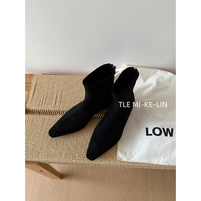 2025 New Inner Height Increase Thick Heel Rear Zipper Martin Boots Suede Low Tube Thin Niche Chelsea Boots