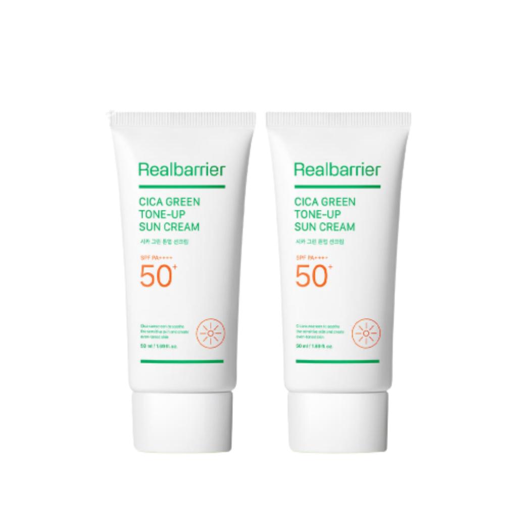 Real Barrier Cica Green Tone Up Sun Cream 50ml (Pack of 2) - SPF50+ PA++++ Redness Correcting & Soothing Sunscreen