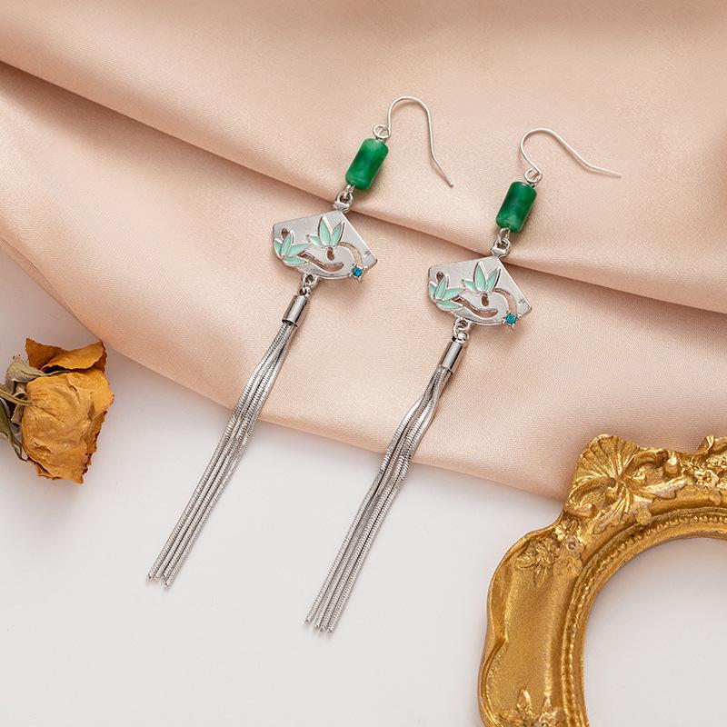 

Hanfu-Style Bamboo Jade Tassel Earrings
