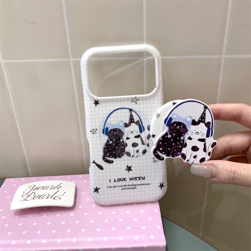 Korean Plaid Cat Headphones Magnetic iPhone Case for 17 Pro Max/16/15/14