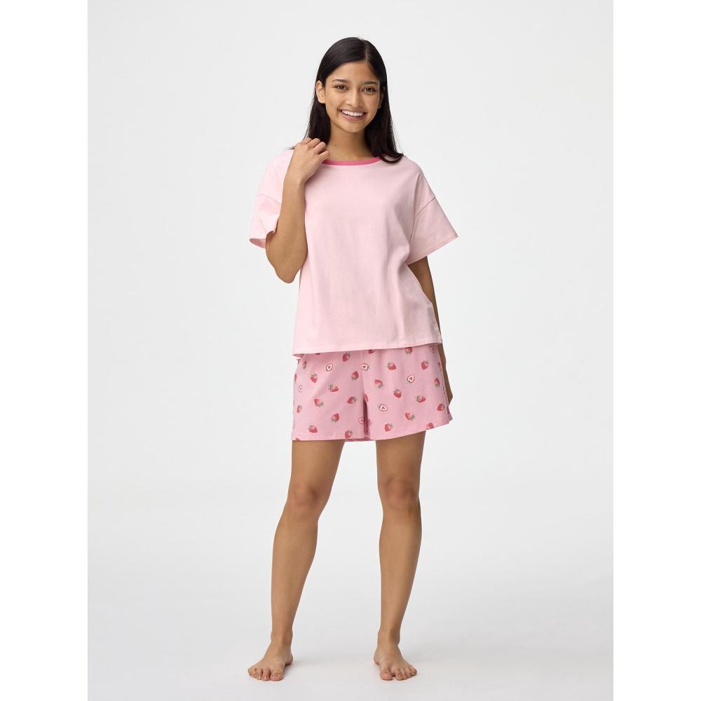 

Хлопковый цветной домашний комплект Gu By Uniqlo с коротким рукавом Клубника 10 PINK/XS