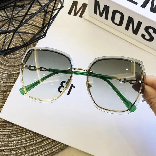 Mote Rammeløse Firkantede Solbriller For Kvinner   Designer Solbriller Vintage Nyanser Dame Rosa Briller Gafas De Sol