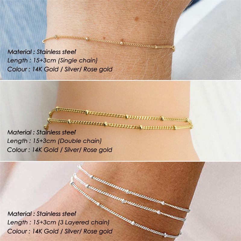 eManco Minimalist Multi-Layer Round Bead Women's Stainless Steel Gold-Plated Bracelet