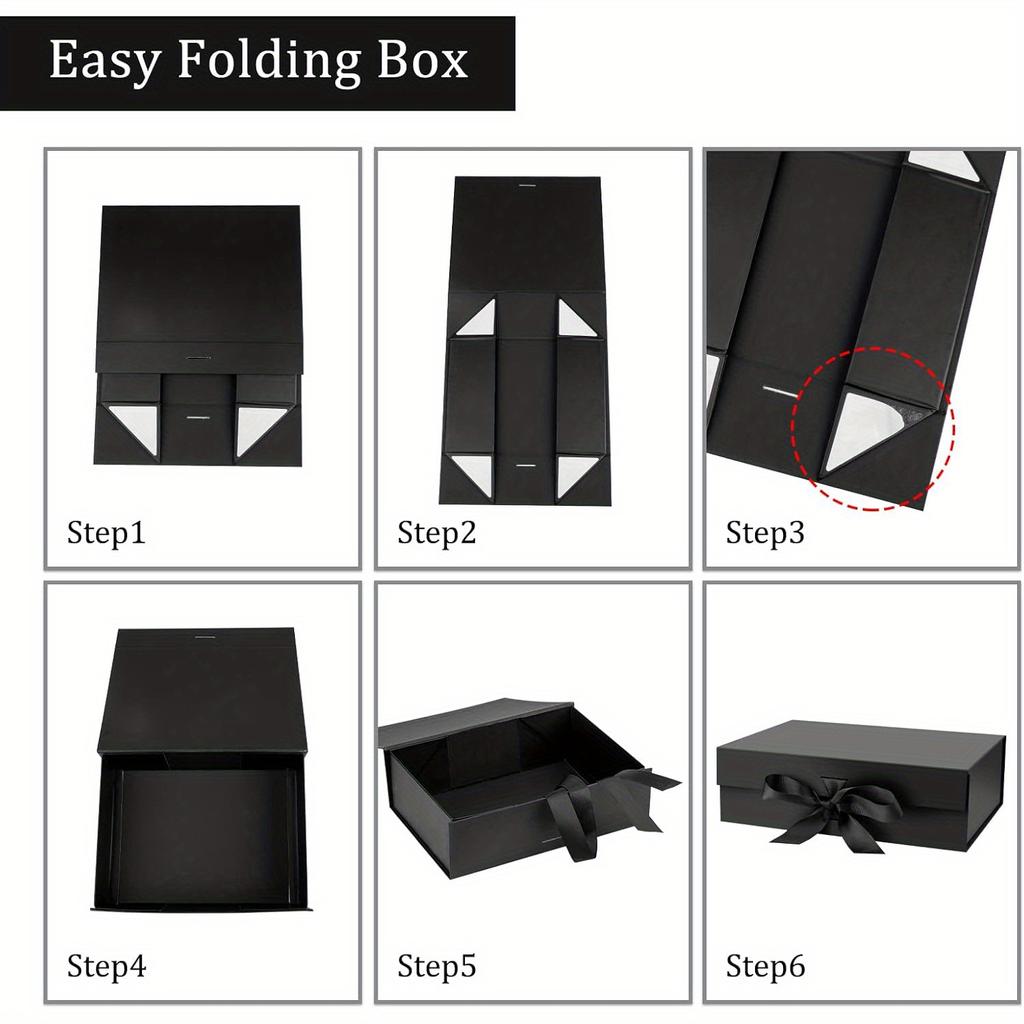1pc Black Magnetic Gift Box with Lid, 33x25x12cm Large Gift Boxes for Bridesmaid Groomsman Proposal Boxes, Rectangle Present Box for Wedding, Birthday