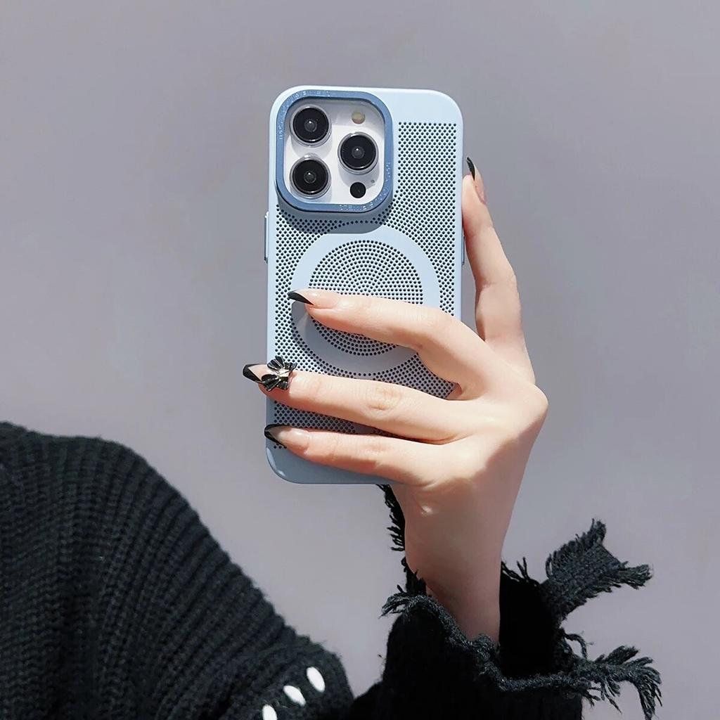 Copertă din spate magnetică, cu grilă mată, respirabilă, pentru iPhone 15 14 13 12 11 Pro Max Plus, huse pentru telefoane Magsafe, rezistente la șocuri, cu disipare a căldurii