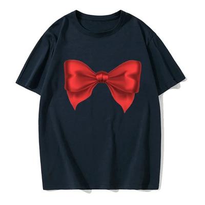Original Summer Couple Short-sleeved Silver Bow Printed Round Neck Fashionable Casual T-shirt Summer Couple Wear