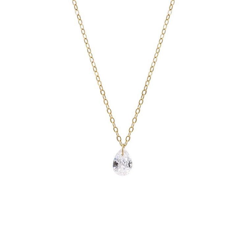 S925 Sterling Silver Plated 14K Gold Water Drop Zircon Pendant Necklace for Women Simple Temperament Exquisite Collarbone Chain
