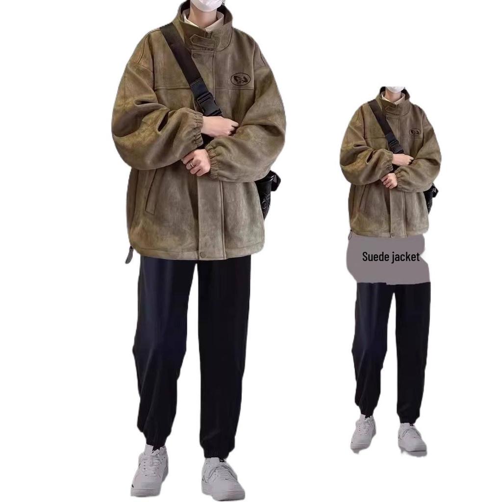 Men's Trendy Three-Piece Set: Autumn/Winter Suede Jacket, Cotton Coat, Casual Student Outfit