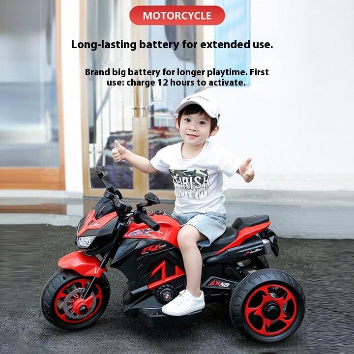 Children's electric motorcycle 1-10 years old boys and girls charging toy battery car baby three-wheeled stroller can seat people