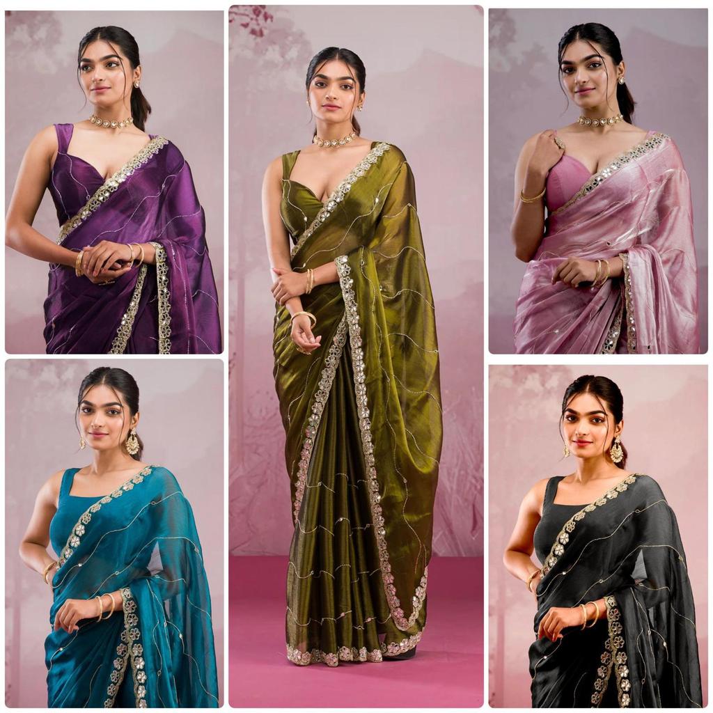 Beautiful Party Wear Mirror Work Saree Collection Presented