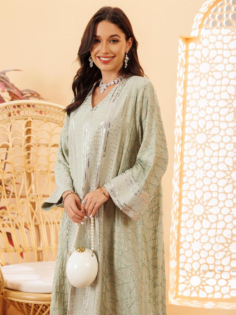 AB418 Nahöstliches Muslimisches Paillettenbesticktes Pulloverkleid Robe