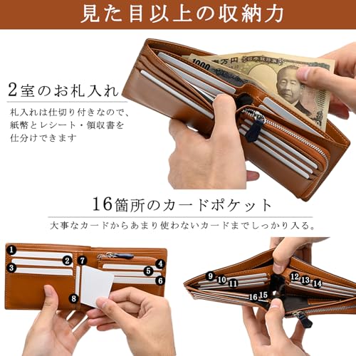 Bluesay wallet mens bifold Tochigi leather genuine large capacity YKK zipper coin pocket Japanese skilled craftsmanship compact folding men gentlemen
