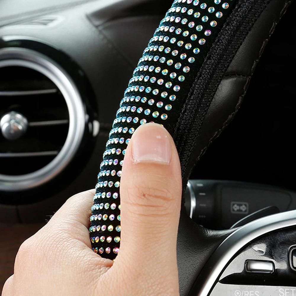 Bling Car Steering Wheel Cover W/ Crystal Diamond Sparkling Car Suv Rhinestones Steering Wheel Protector Vehicle Auto Decoration