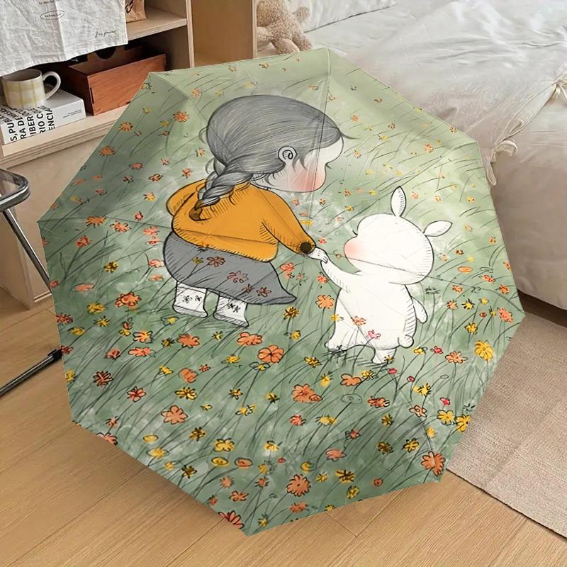 1PC girl rabbit Automatic Open/Close Umbrella with Windproof, 8-Rib Sturdy Canopy, Durable Ribs, Fashionable Design, Outdoor Accessory, Fun Prin, Holi