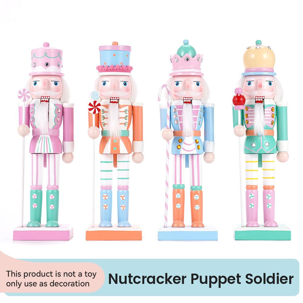 25cm Nutcracker Soldier Christmas Ornaments Colorful Wooden Handcraft Nutcracker Puppet Figures Christmas Decorations for Home