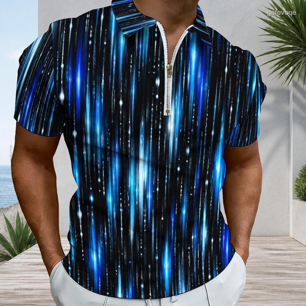 Men Plus Size Short Sleeve Quarter Zip Collared Colorful Graffiti Printed Polo Shirt