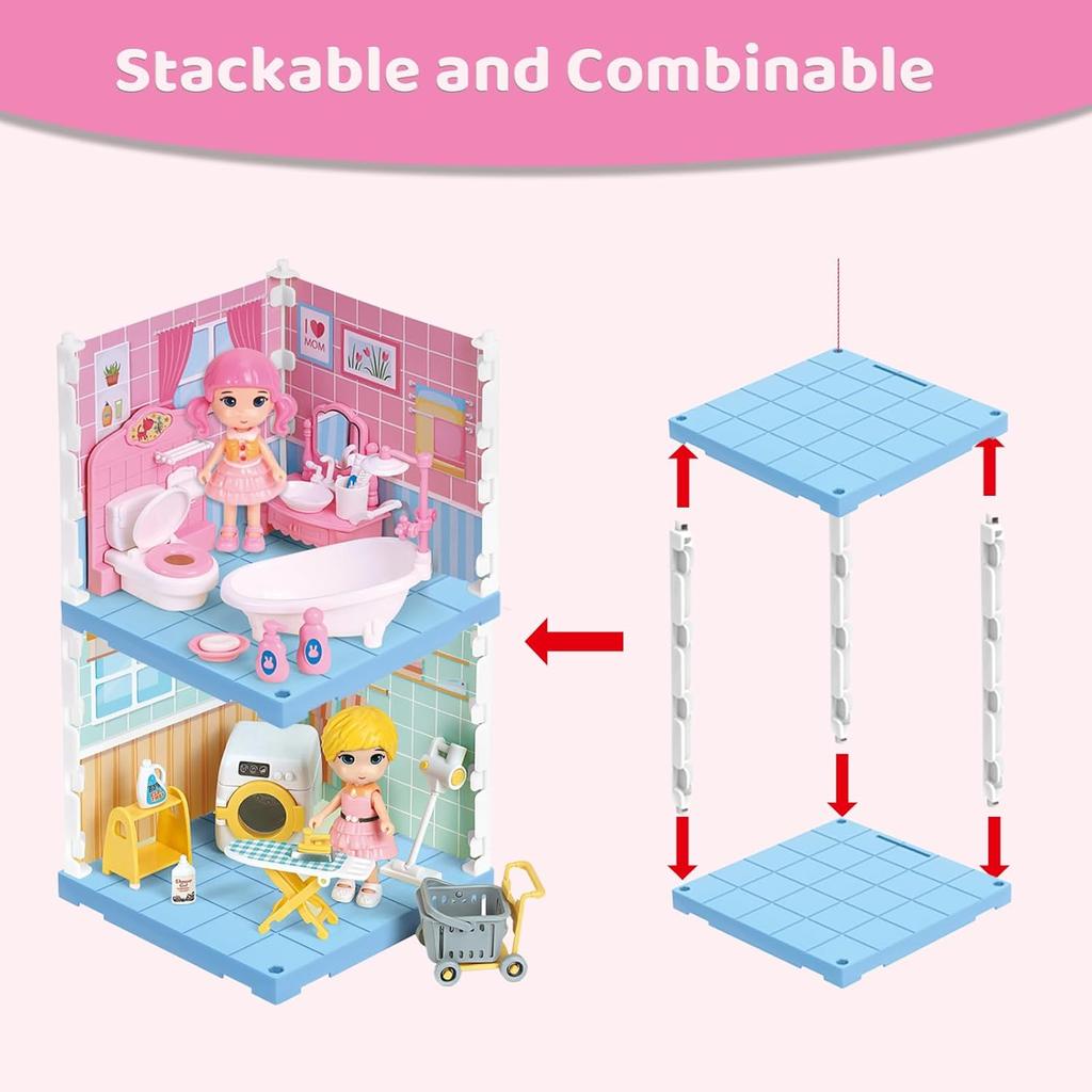 DIY Miniature Dollhouse Kit Furniture Set Mini Bathroom House Laundry Room Kitchen Room 3D Educational Pretend Play Toys