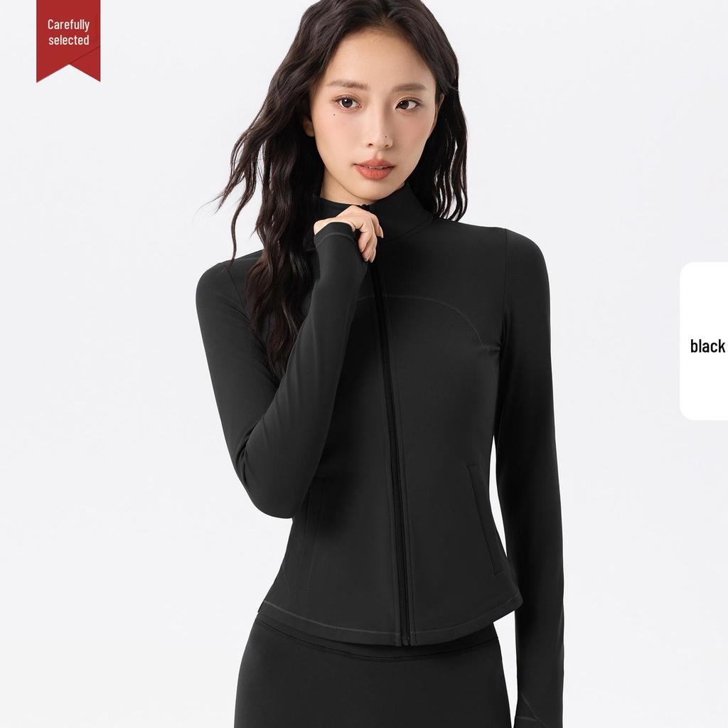 Fleece-Lined Women's Long Sleeve Yoga Jacket with Pockets - Slimming, Warm, and Ideal for Running