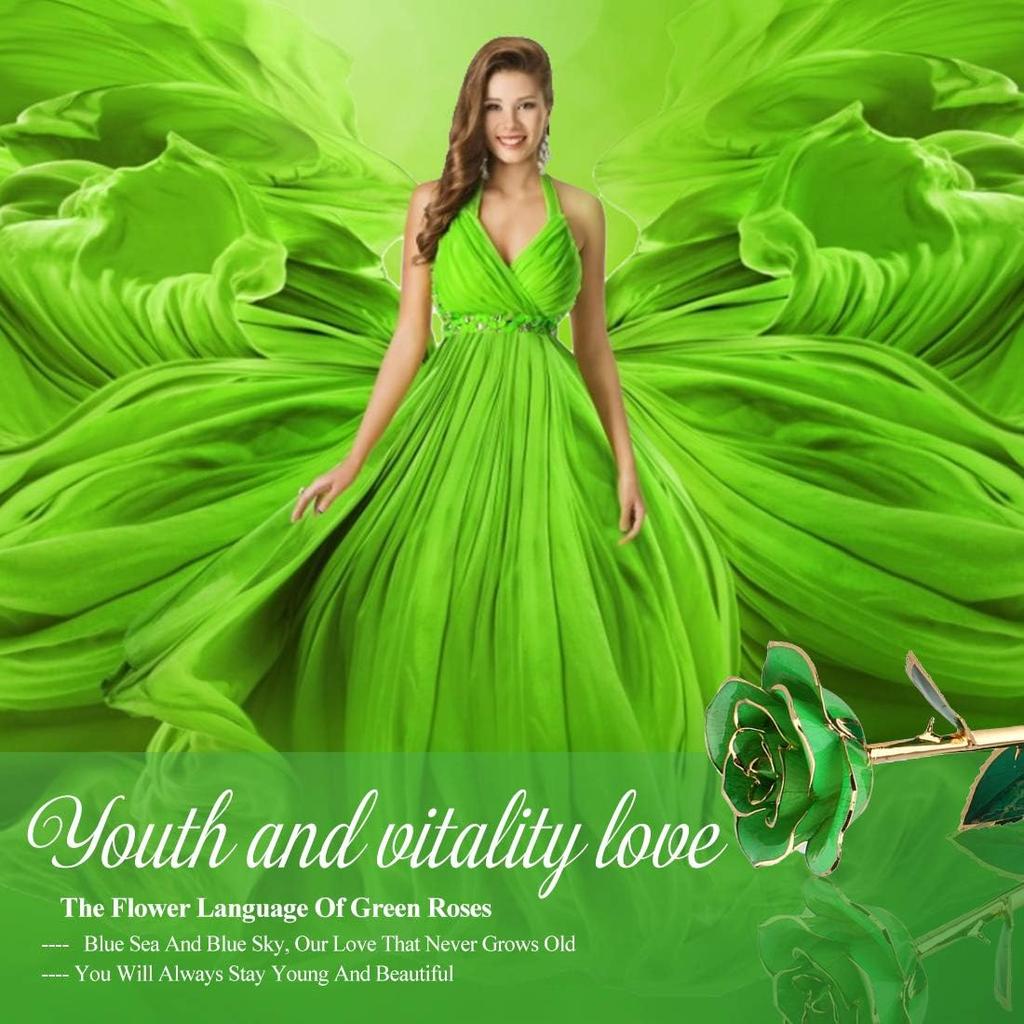 24K Green Rose for Her, Eternal Love Real Gold Plated Rose Flower, Best Present for Wife/Mom/Girlfriend Anniversary, Wedding, Birthday, Graduation