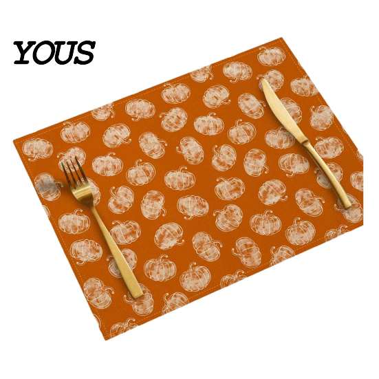 Reusable Table Linens for Thanksgiving Pumpkin Autumn Leaves Placemat, Linen Washable Heat Resistant Watercolor Place Mat Dining Fall Seasonal