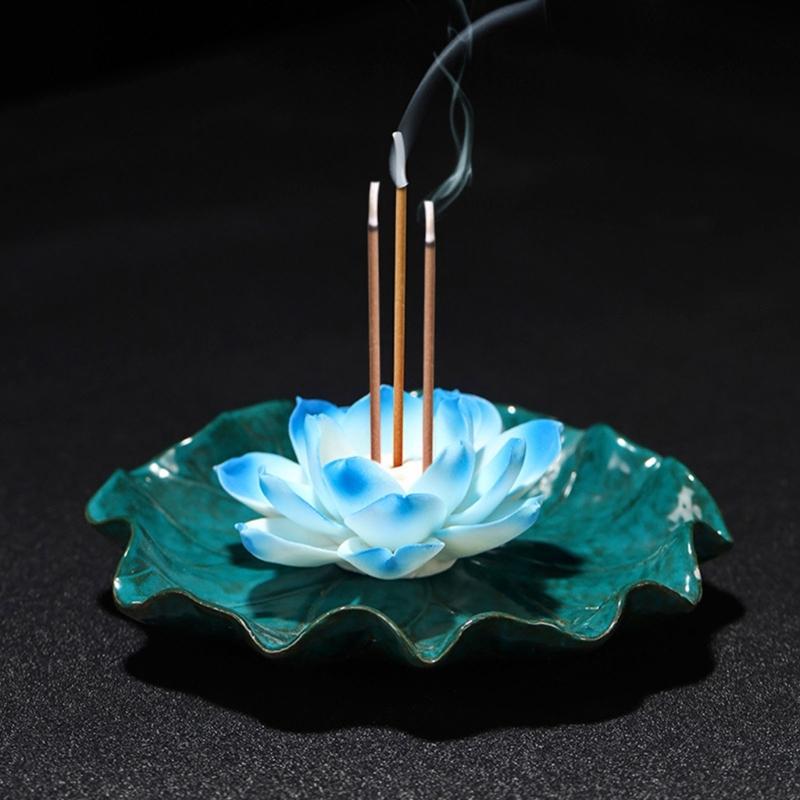 Ceramic Lotuses Incenses Burners for Stick/Coil/Cone Flower Insence Stick Holders Detachable Ashes Catcher Home Decors