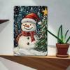 Vintage Snowman Christmas Tree Tin Metal Sign 12x8 Inch Holiday Wall Decor