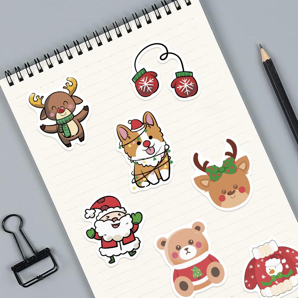 50PCS Christmas Cartoon Stickers, Colourful Doodle Decorative Stickers Suitable for Cups Notebooks Mobile Phones and Suitcases