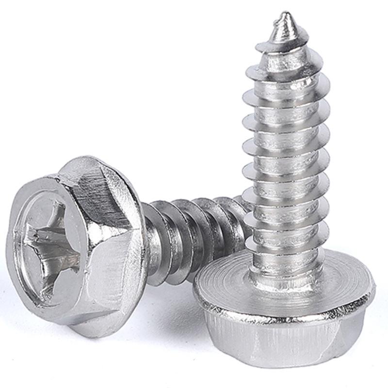 304 Stainless Steel Hex Flange Self-Tapping Screw with Washer (M3/M4/M5)
