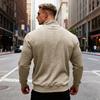 Men Sweatshirt Stand Collar Zipper Half Placket Long Sleeve Pullover Tops Solid Color Jacquard Design Sport Tops Streetwear