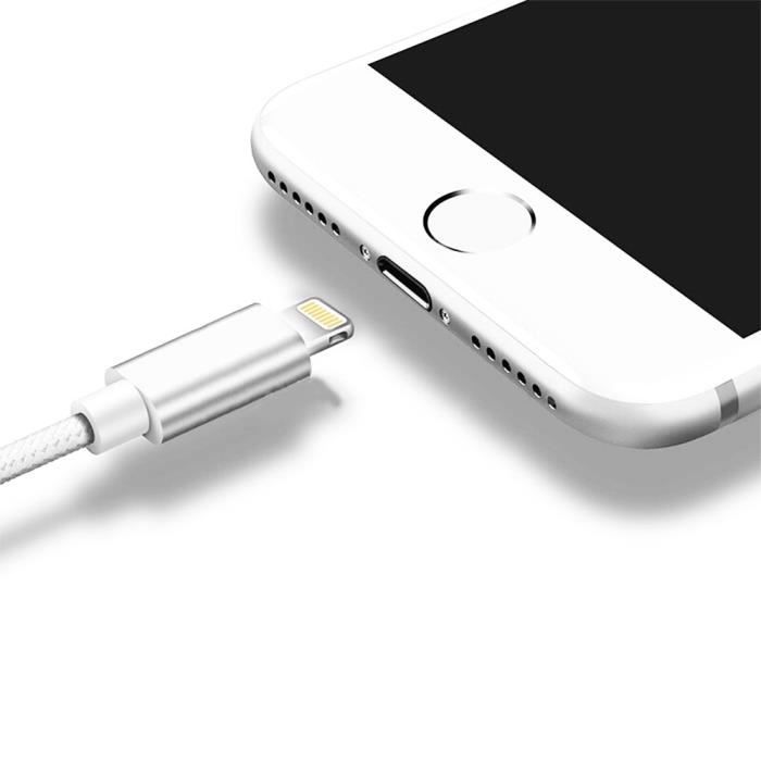 Câble pour téléphone mobile - Compatible iPhone - 2M - Nylon Blanc - USB - Multi-modèles