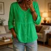 Damesblouse V-hals Lange Mouwen Knoopsluiting Blouses Tops A-lijn Silhouet Kort Voorkant Lang Achterkant Zoom Casual Blouse