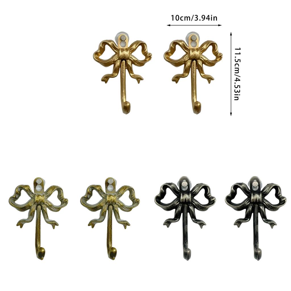 2Pcs Vintage Iron Bowknot Hook Metal Decorative Wall Hook Rustproof Bathroom Hanger for Towel Coat Key Organizer