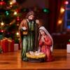 Warm LED Illuminating Nativity Scene Ornament Resin Craft Holy Family Figurine Statue Festive Christmas Display Piece