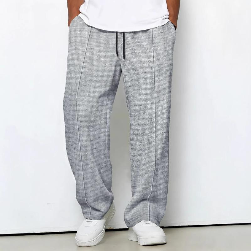 Mens Gray Waffle Knit Drawstring Waist Wide Leg Casual Pants S серый