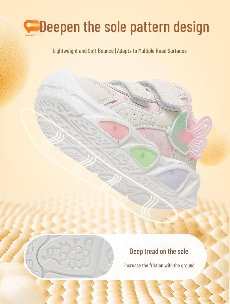 Bobodou Light-Up Girls' Toddler Shoes - 2025 New Style, Dual-Layer Cotton, Velvet-Lined for Autumn/Winter
