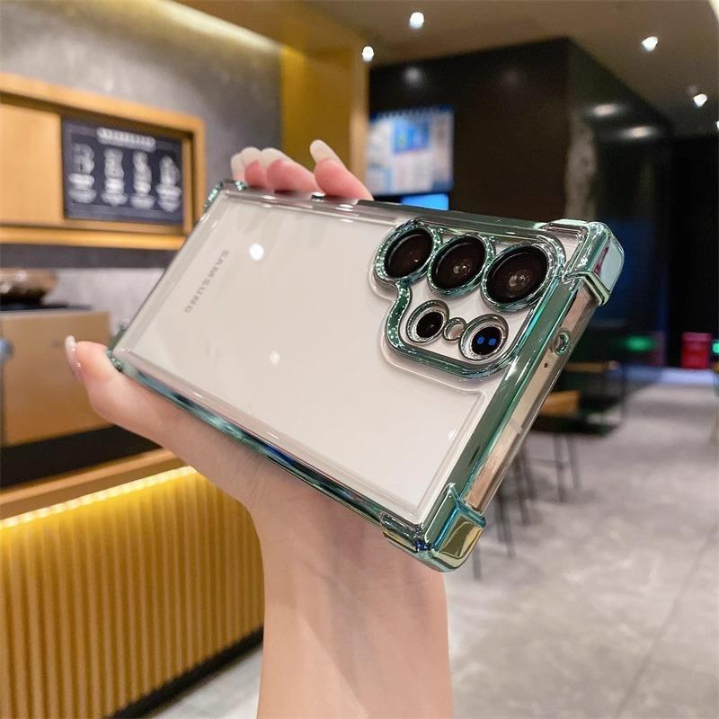 Suitable for Samsung S21 Electroplated Four corner Mobile Phone Case S24Ultra Airbag Anti Fall Gradient Flash Powder S25PLUS Hard Case